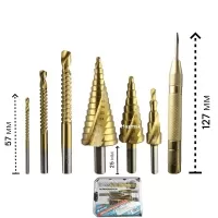 Набор сверл по металлу HSS, 7 предметов, ступенчатые+сверла фреза+кернер, "MAXIMUM" MX 12851